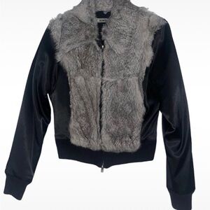 Bebe Charcoal and Ebony Faux Fur Jacket